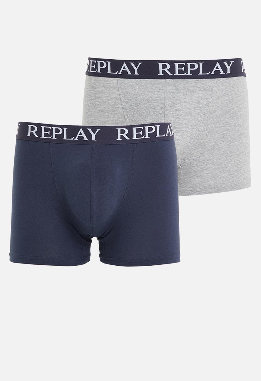 Replay - Replay boxer style 04/c cuff logo 2pcs box - indigo/grey