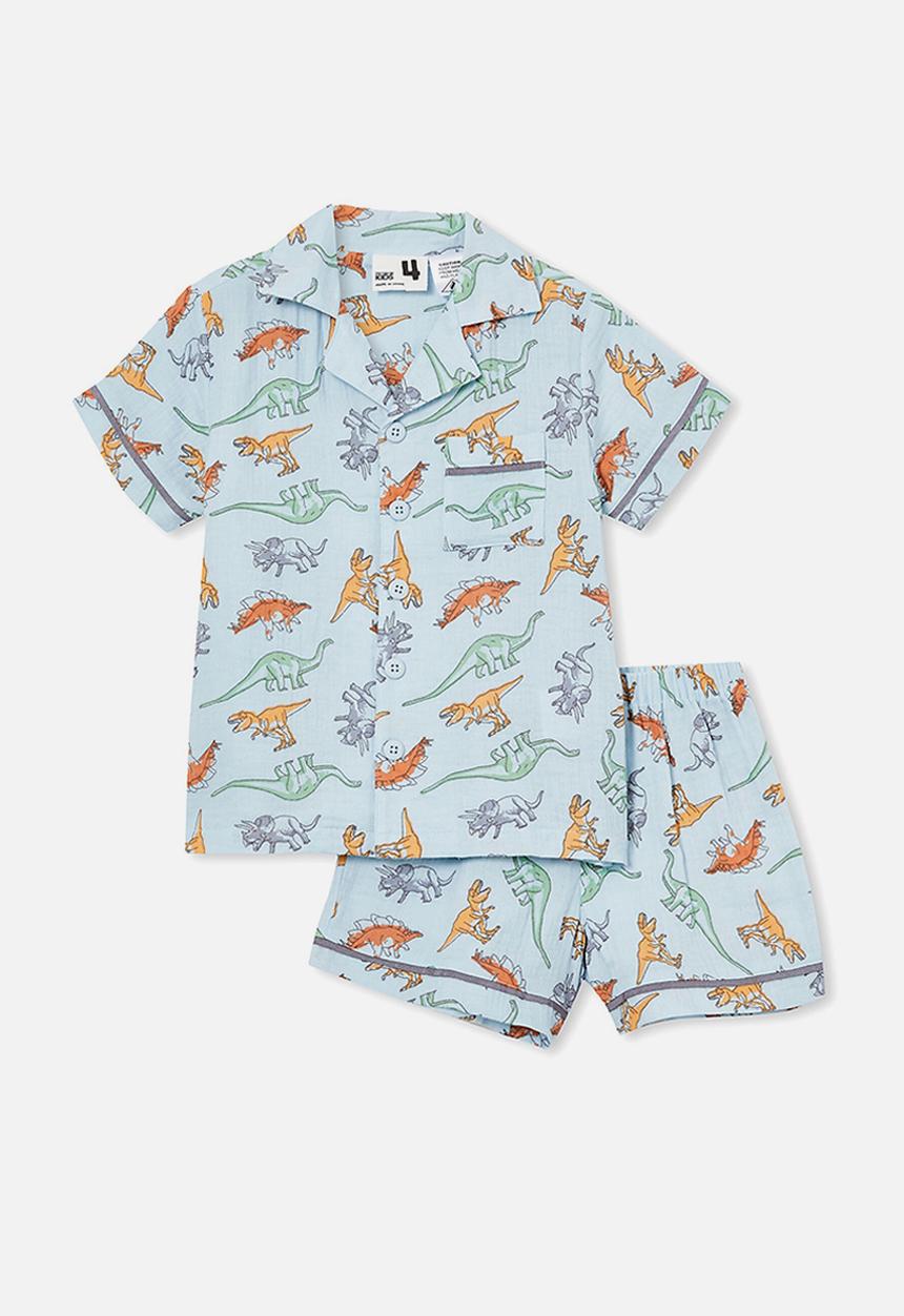 Cotton On - Andre cheesecloth short sleeve pj set - shadow dino frosty blue