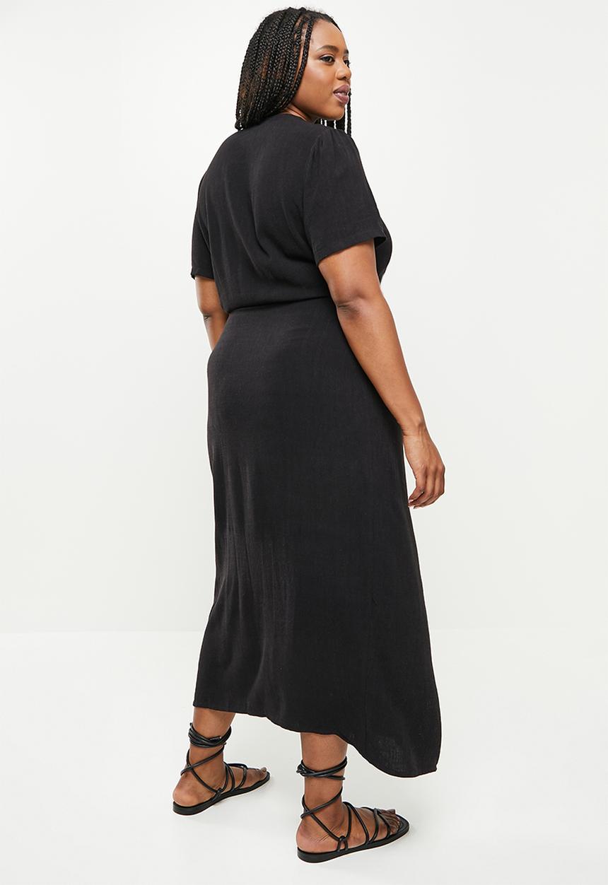 Me&B - Plus wrap linen dress - black