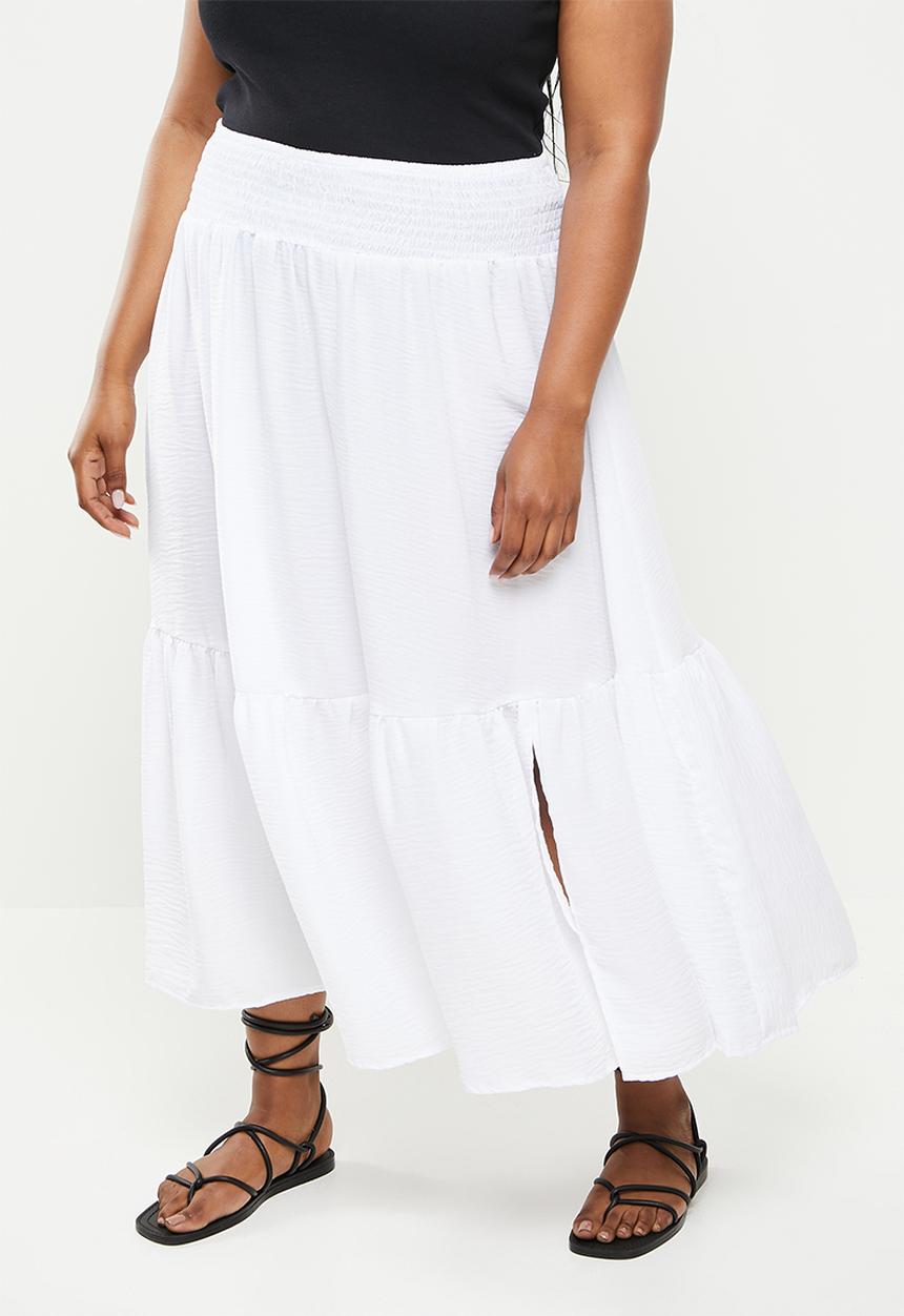 Me&B - Plus shirring skirt with slit - milk 