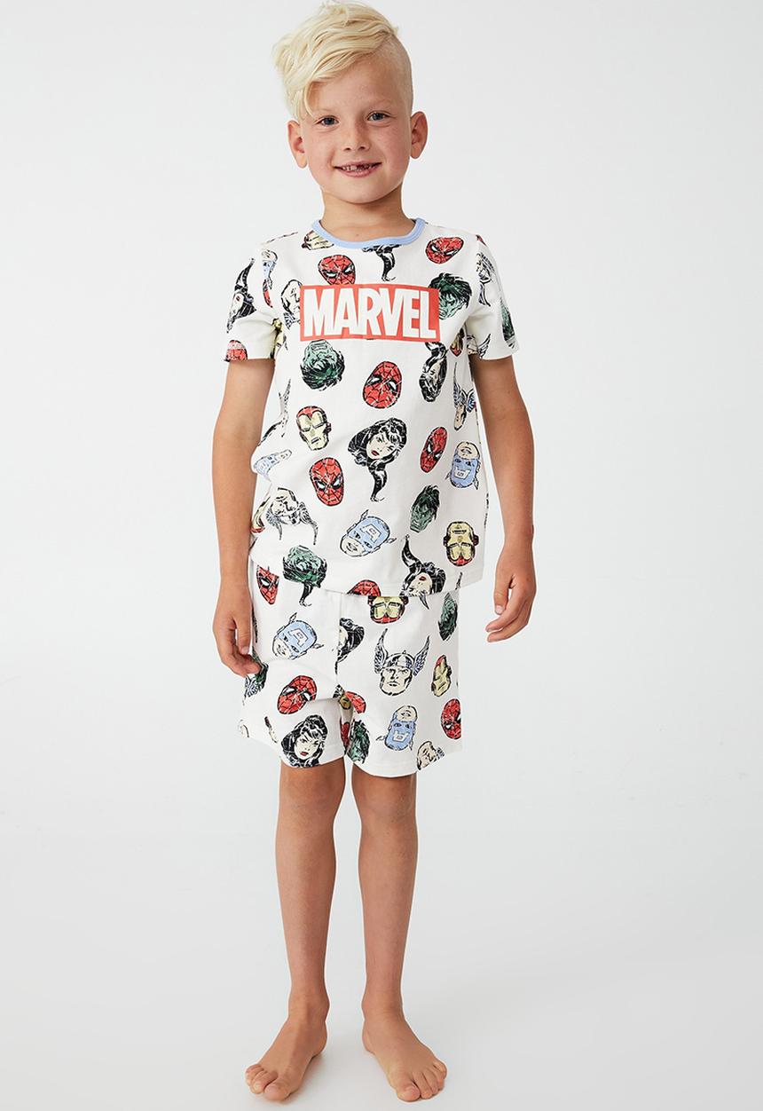 Cotton On - Hudson short sleeve pyjama set licensed - lcn mar retro faces/vanilla