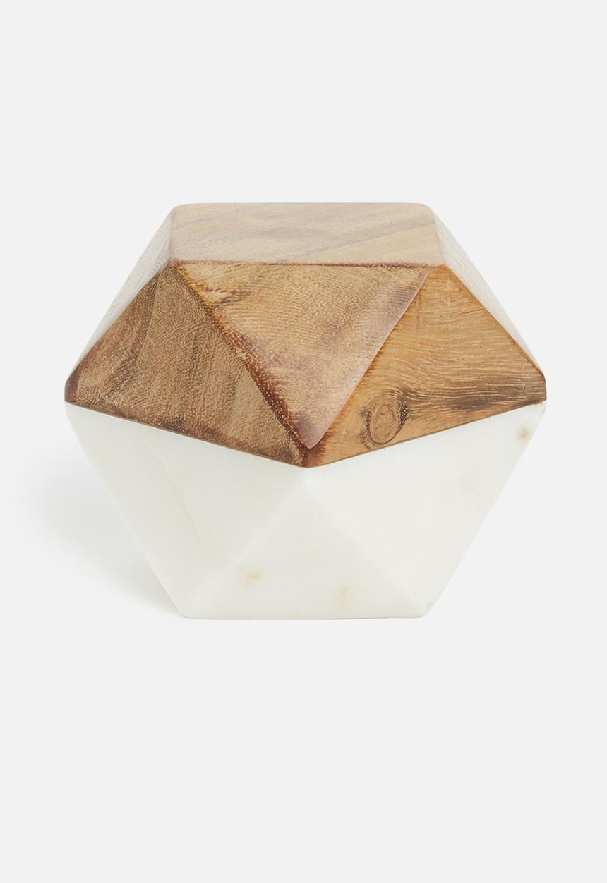 Sixth Floor - Small marble paper weight - white with wooden finish