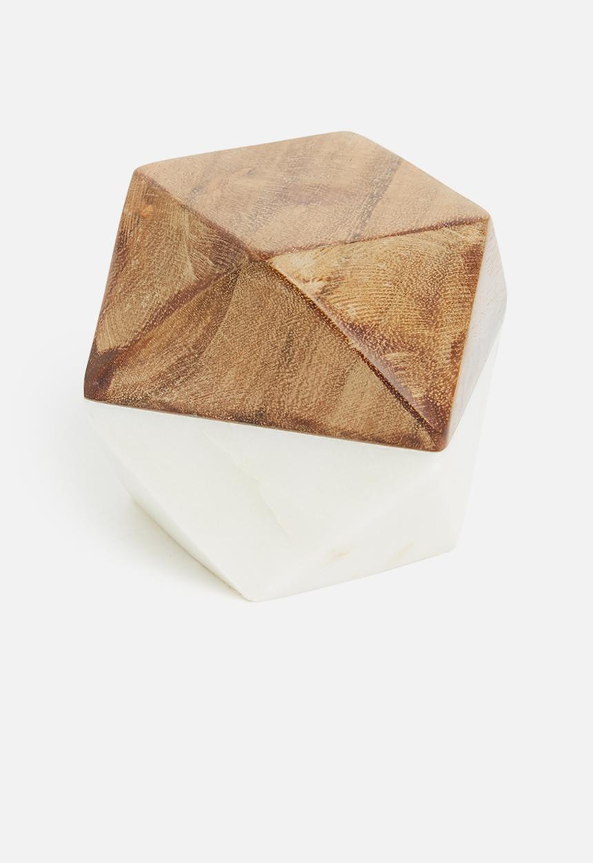 Sixth Floor - Small marble paper weight - white with wooden finish