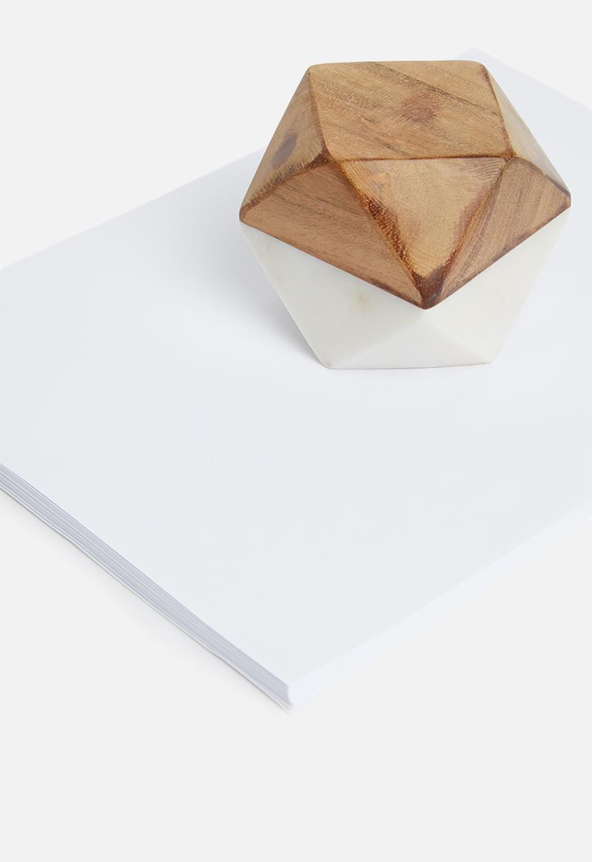Sixth Floor - Small marble paper weight - white with wooden finish
