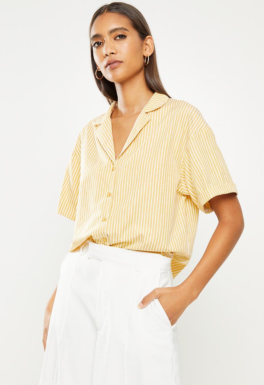 Me&B - Rivier collar essential shirt - yellow & white