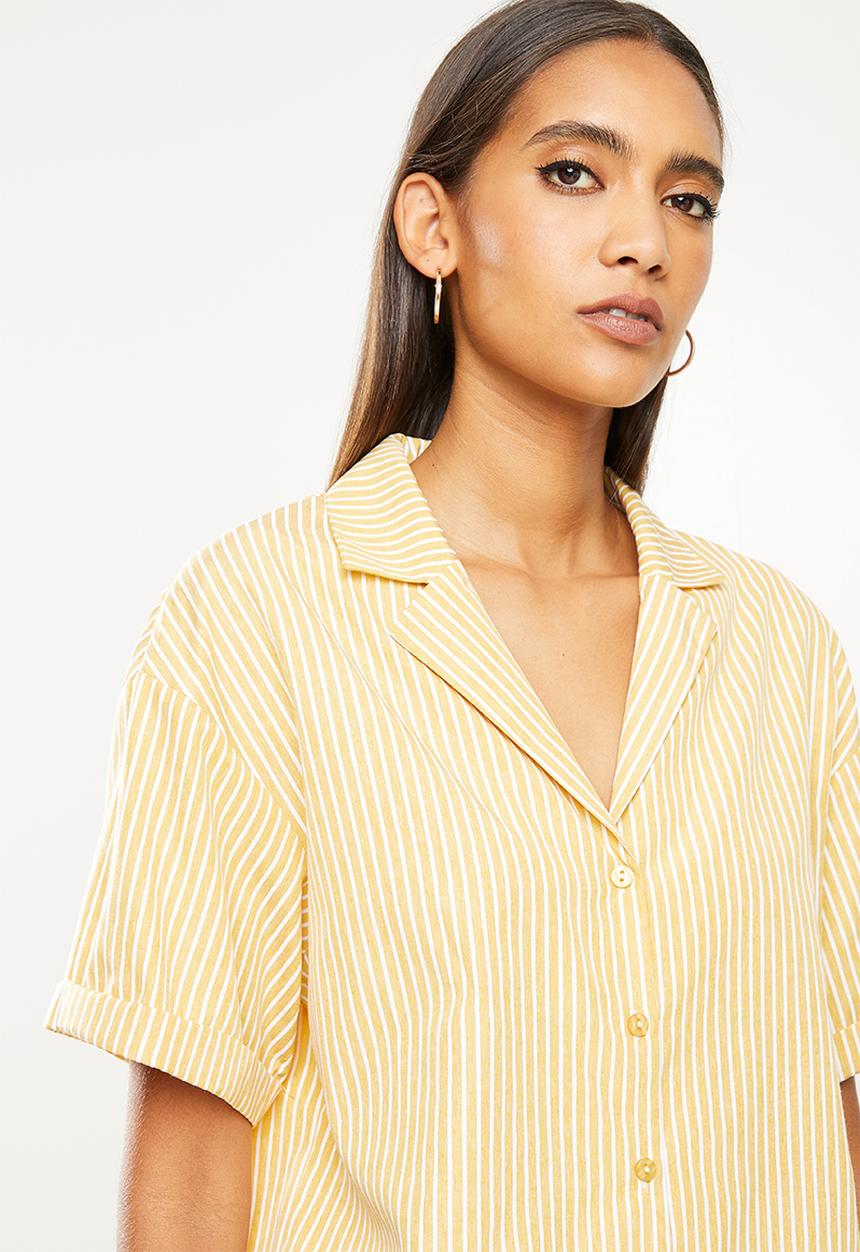 Me&B - Rivier collar essential shirt - yellow & white