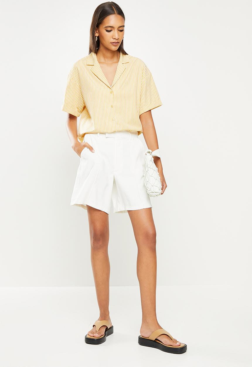 Me&B - Rivier collar essential shirt - yellow & white