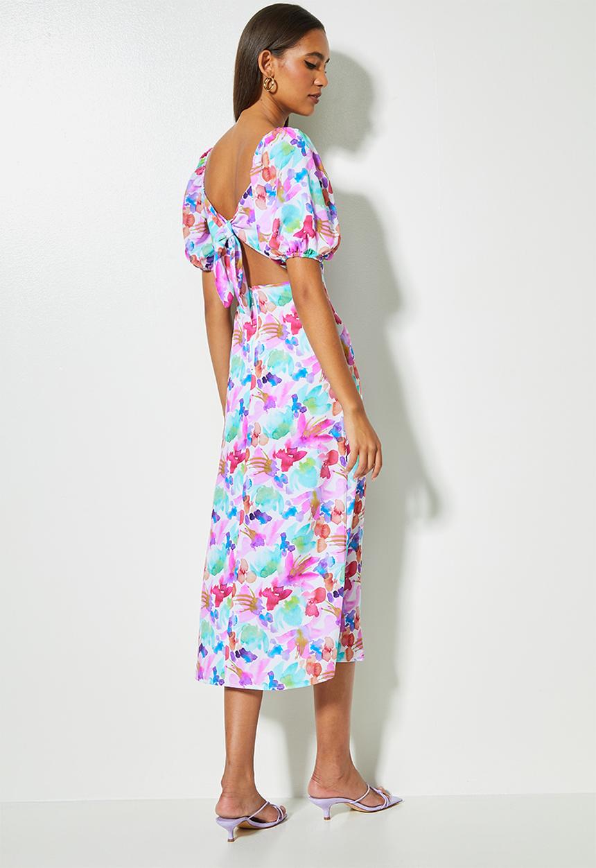 VELVET - Printed Mesh Ruched Button Through Shirt Dress - blue snake print