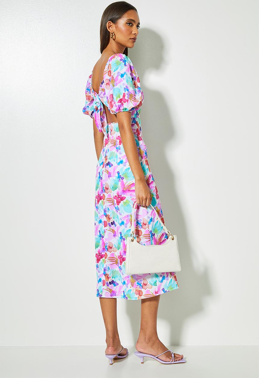 VELVET - Printed Mesh Ruched Button Through Shirt Dress - blue snake print