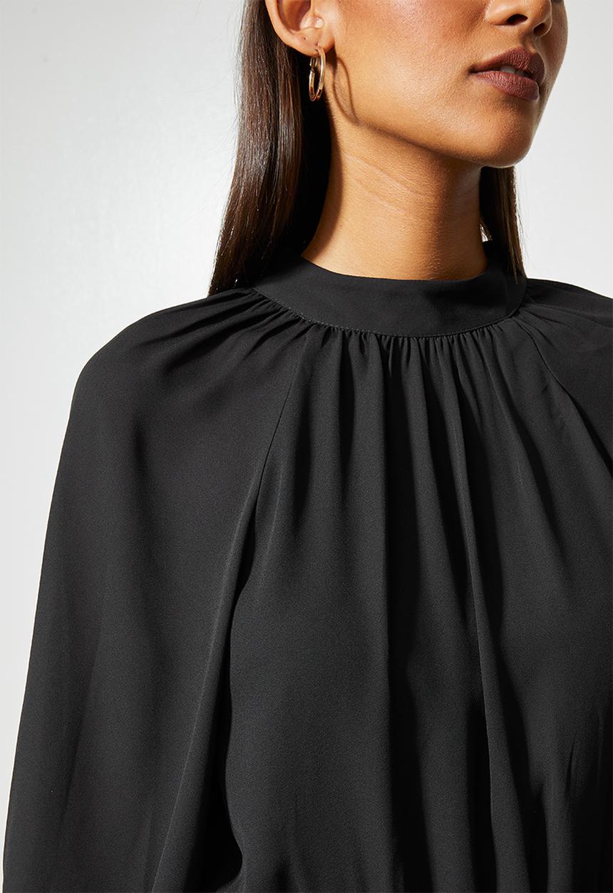 VELVET - Open back mini tea dress - black 