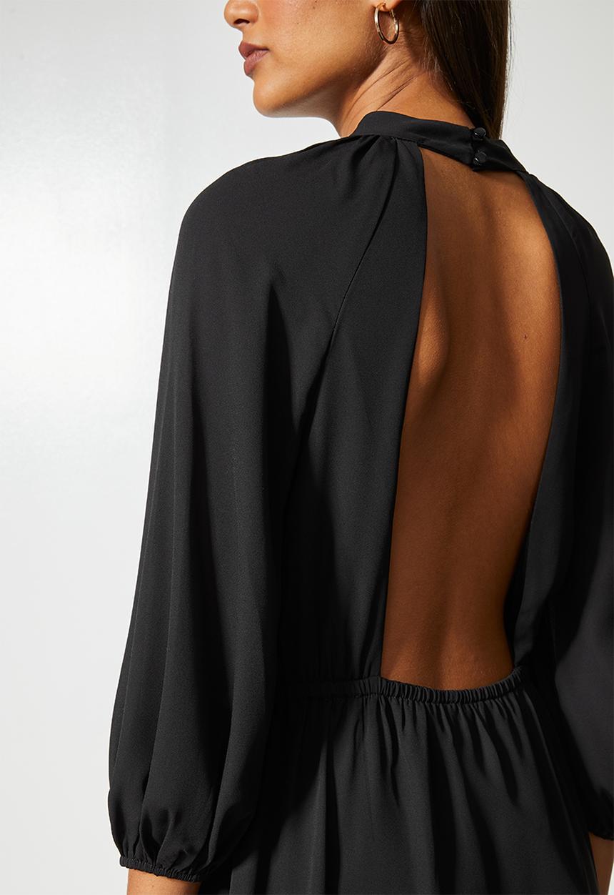 VELVET - Open back mini tea dress - black 