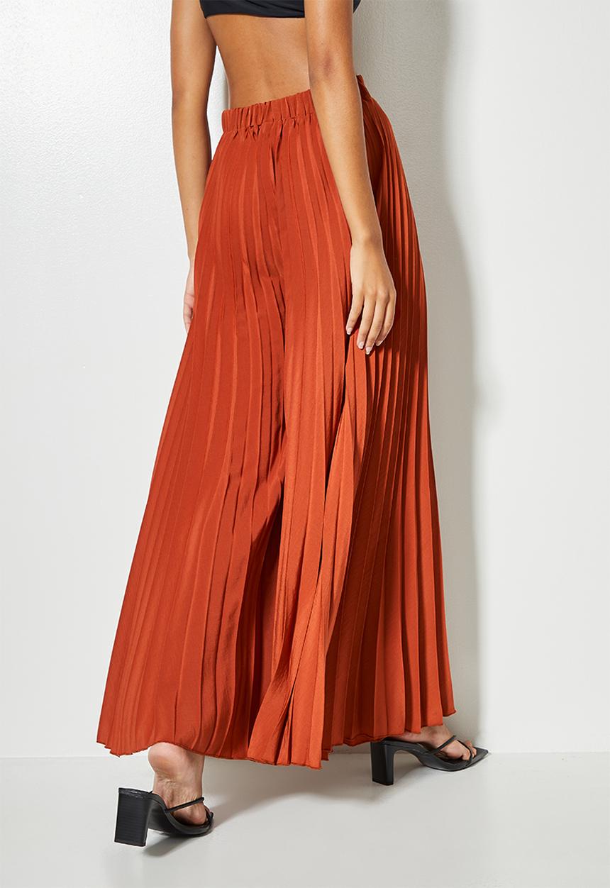 VELVET - Pleated palazzo - bombay brown