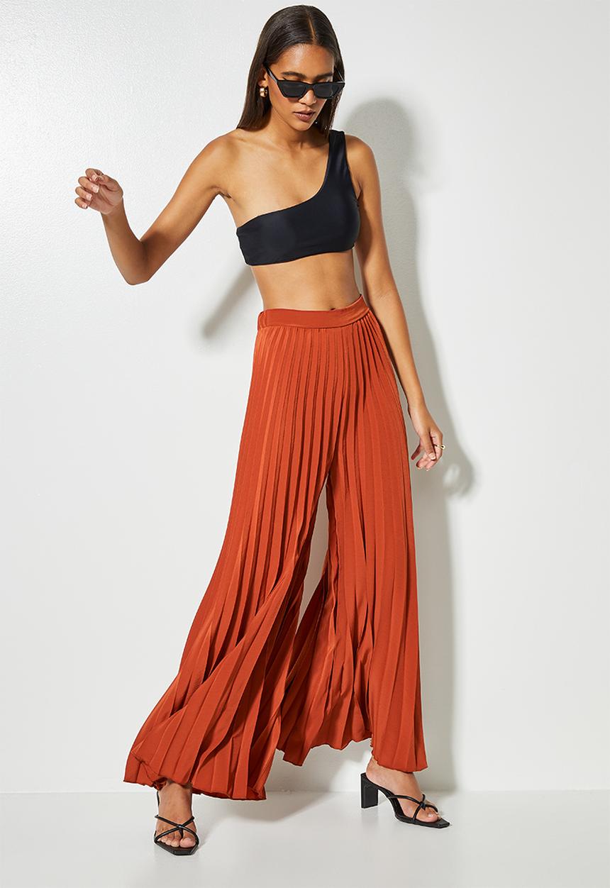 VELVET - Pleated palazzo - bombay brown