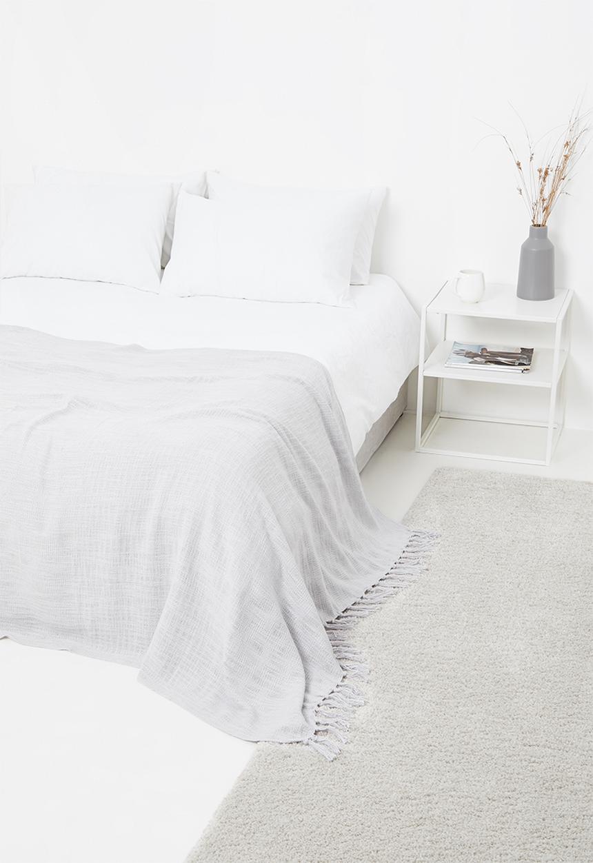 H&S - Slub fringed cotton throw - grey
