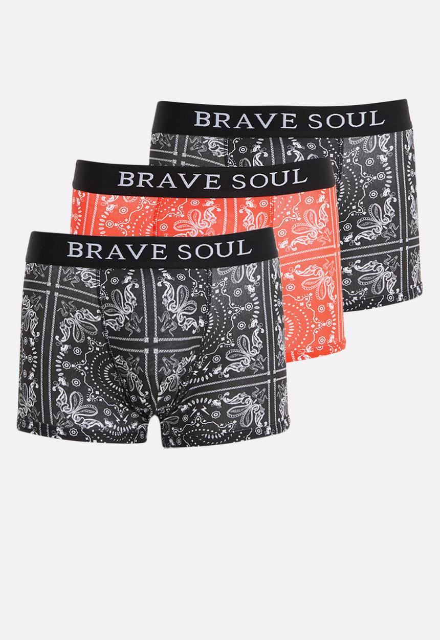 Brave Soul - 3 pack paisley printed boxers - black & red
