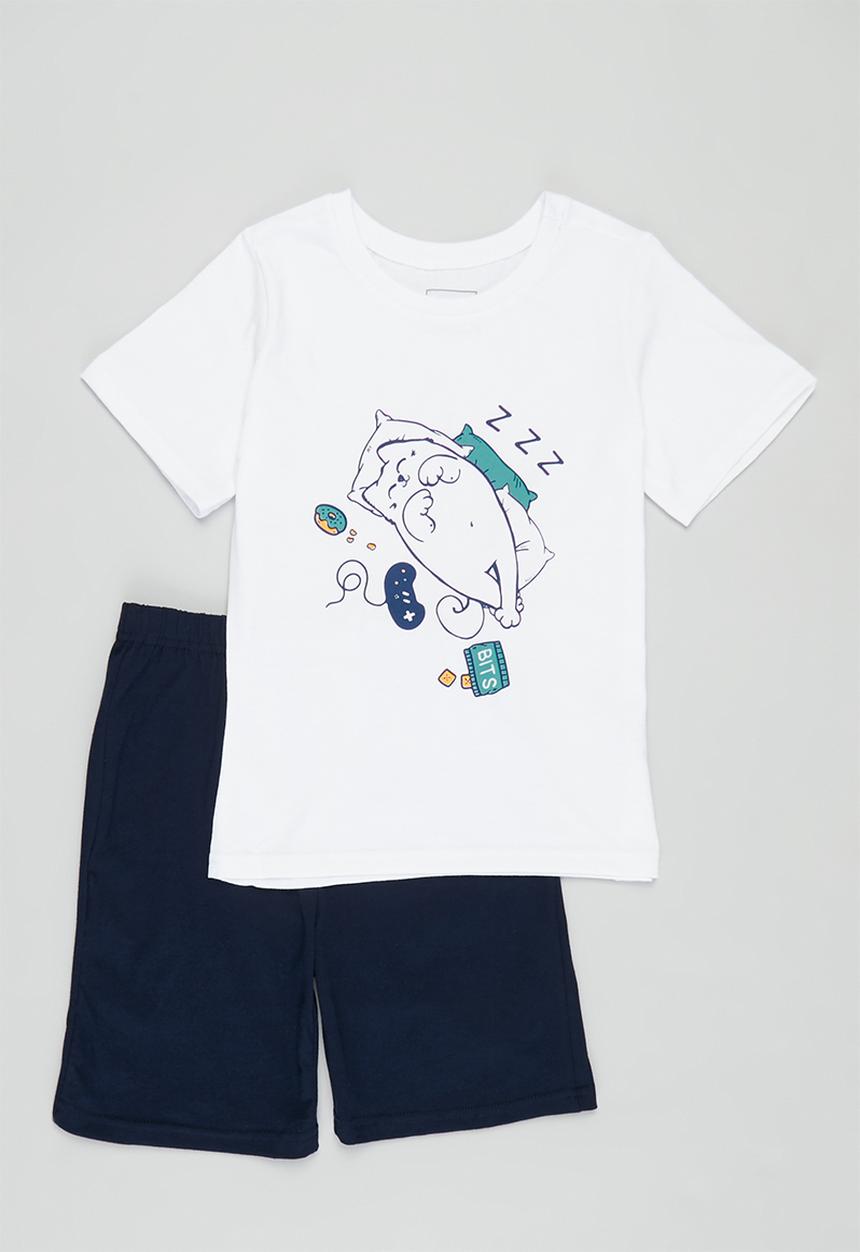 Pop Candy - Boys tee & shorts pj set - white & navy