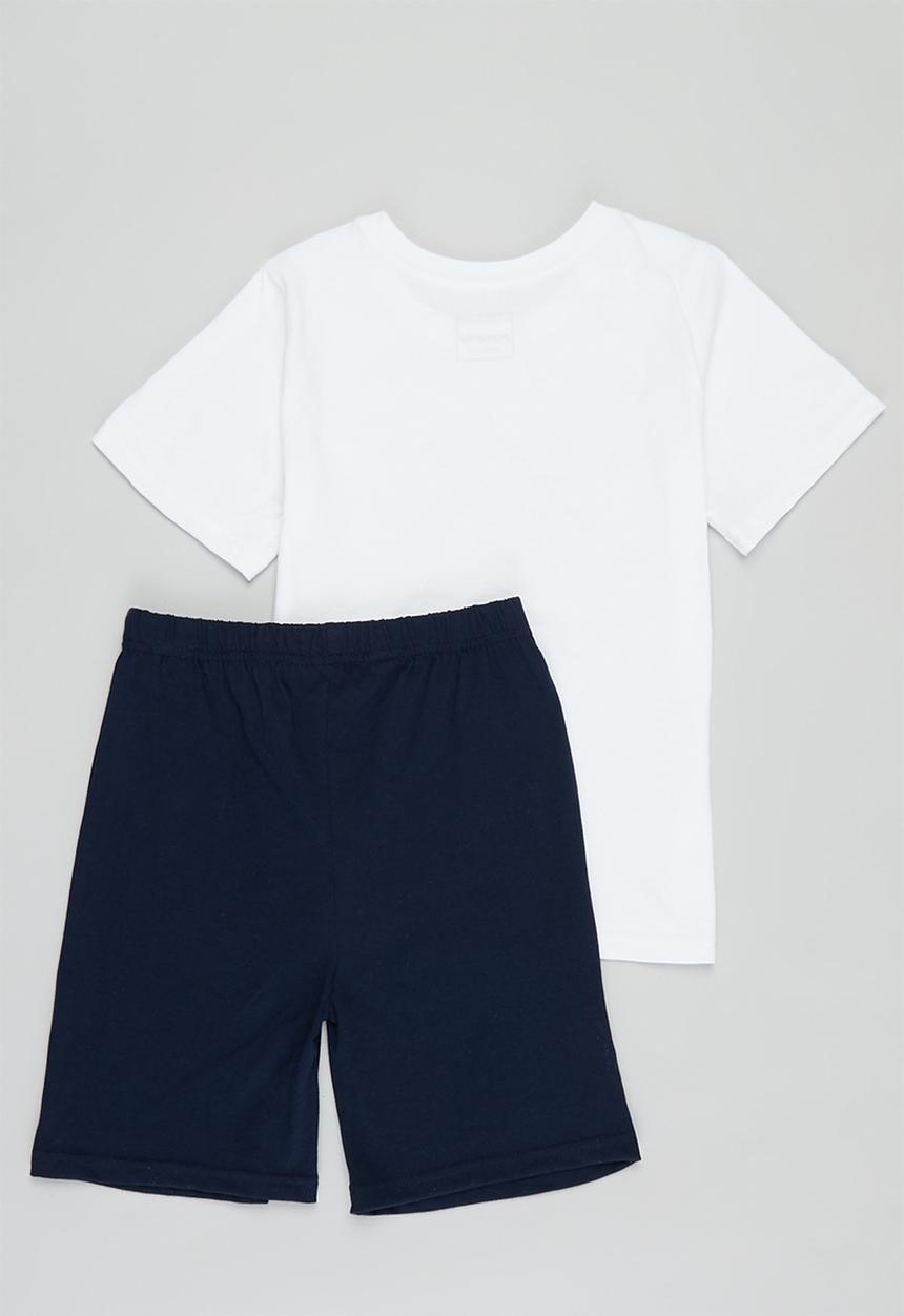 Pop Candy - Boys tee & shorts pj set - white & navy