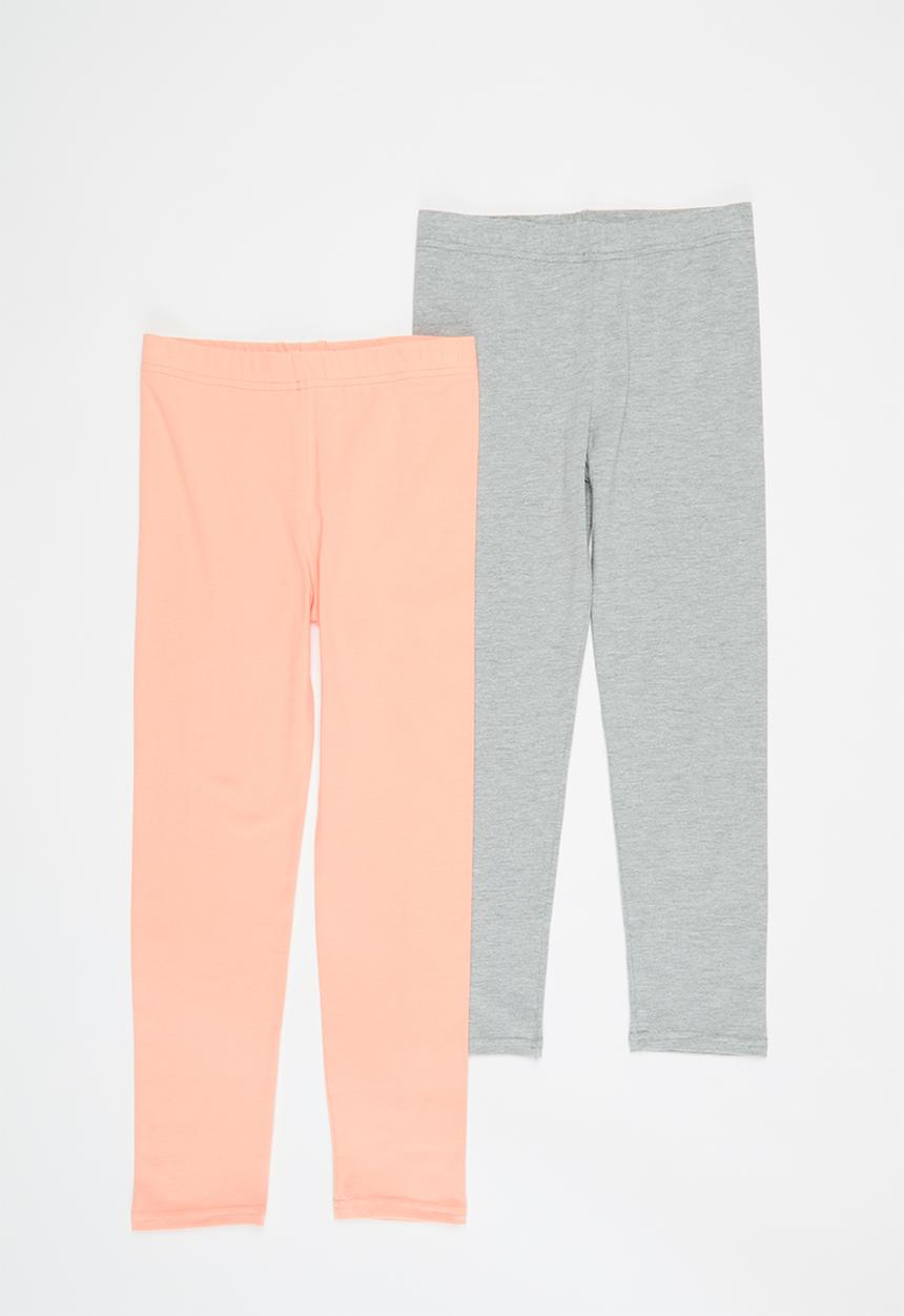 Pop Candy - Girls 2 pack leggings - grey & light pink