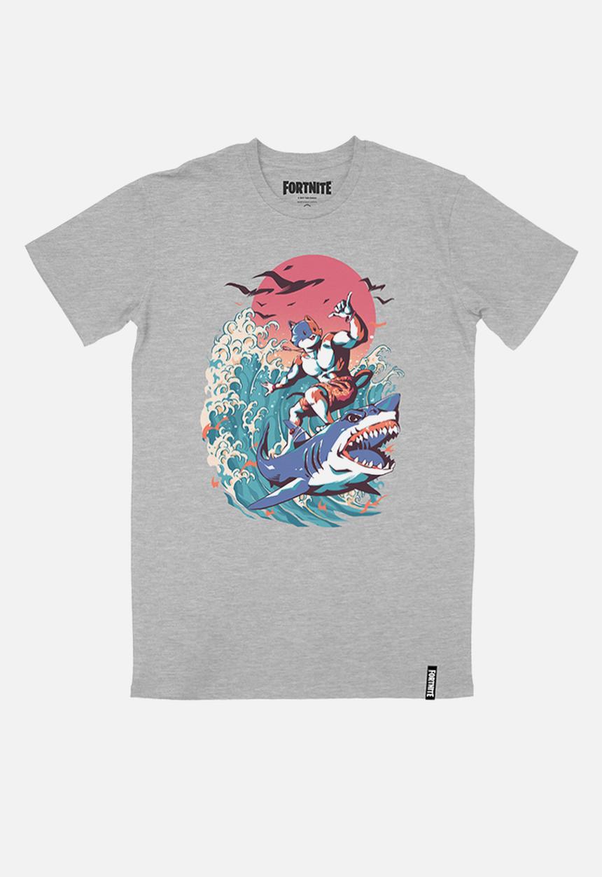 Rebel Republic - Fortnite - meowscles surf tee - grey