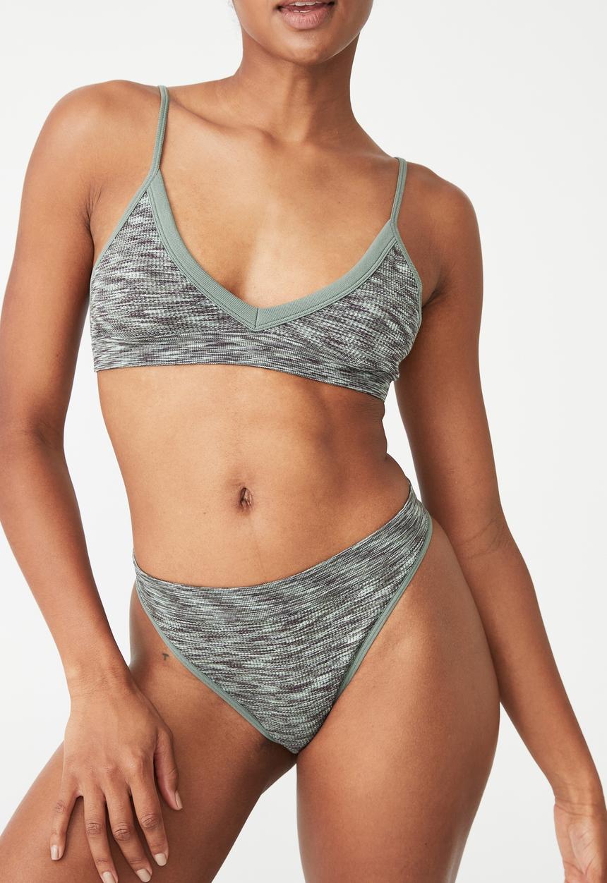 Cotton On - Seamless high cut brasiliano brief - space dye greens