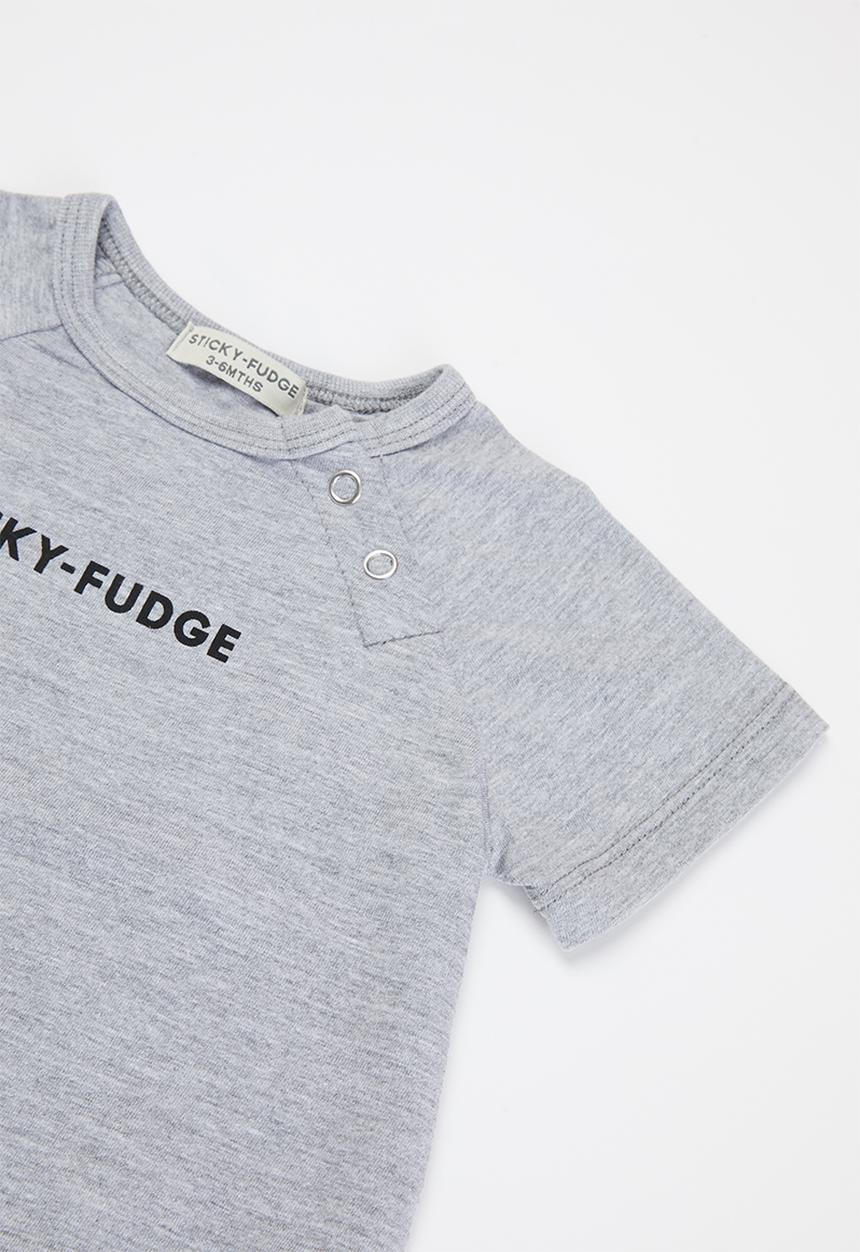 Sticky Fudge - Short sleeve baby grow - grey 