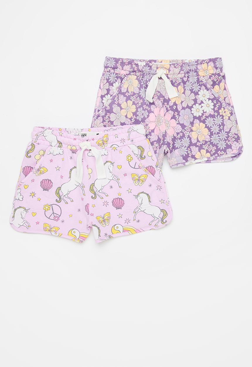 Cotton On - Nina knit short 2 pack multipack - unicorn island/bronte retro floral