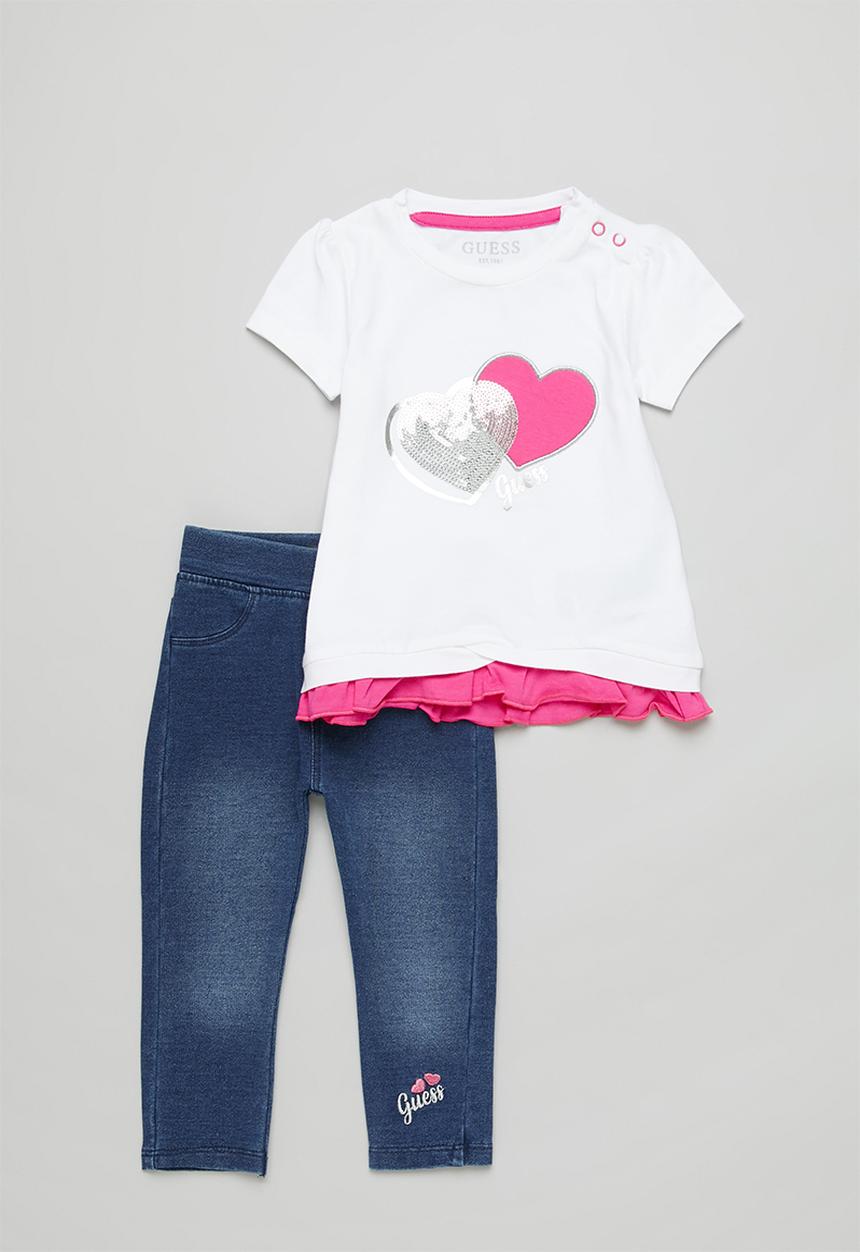 GUESS - Short sleeve tee & pants - white & blue 
