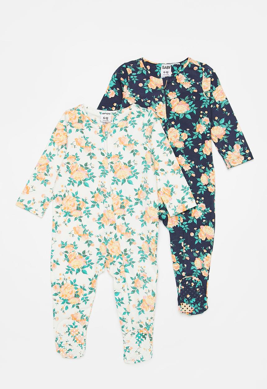 Cotton On - 2 pack long sleeve zip romper - indigo/vanilla whitby floral