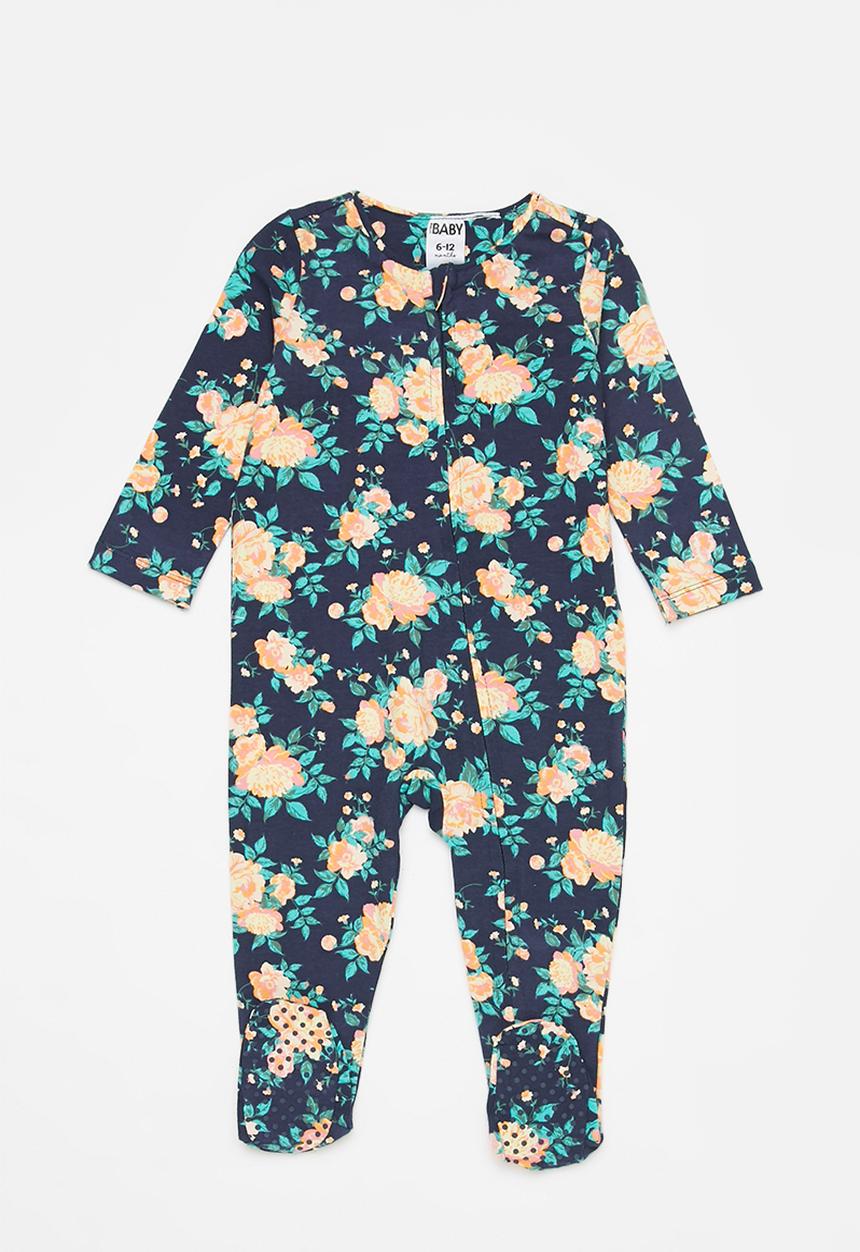 Cotton On - 2 pack long sleeve zip romper - indigo/vanilla whitby floral