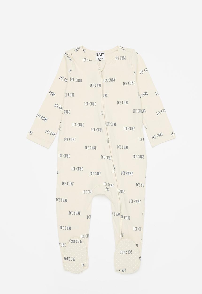 Cotton On - The long sleeve zip romper lcn - lcn mt rainy day/abstract ice cube