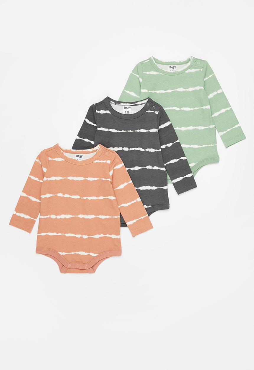 Cotton On - 3 pack long sleeve bubbysuit - dust storm + rabbit grey + smashed avo linear