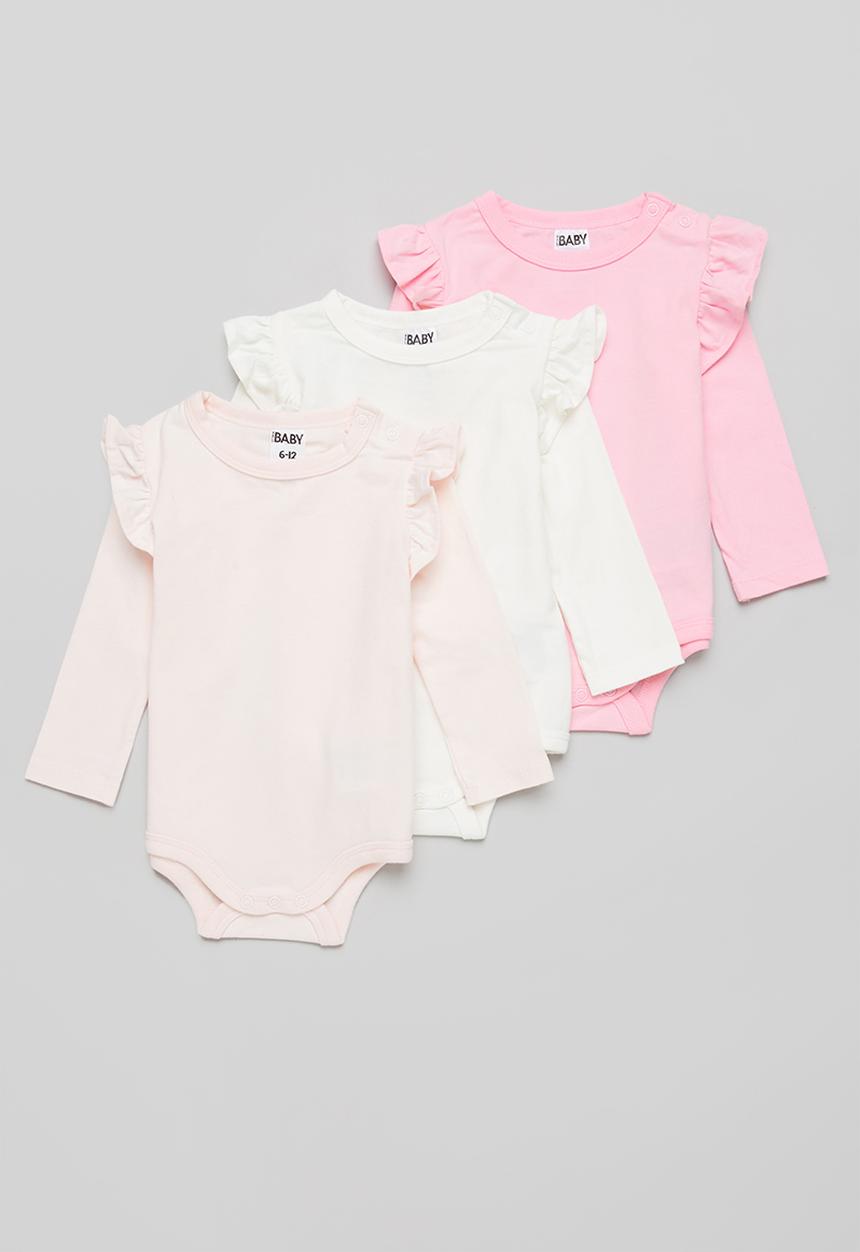 Cotton On - 3 pack long sleeve ruffle bubbysuit - vanilla/cali pink/crystal pink