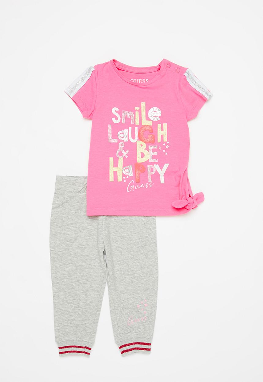 GUESS - Short sleeve tee & leggings - pink & grey