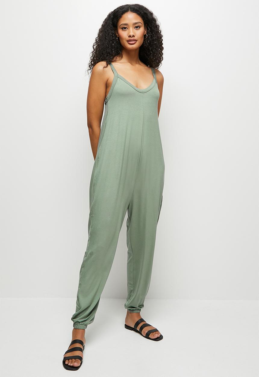 edit - Deep v-neck harem jumpsuit - dusty fatigue