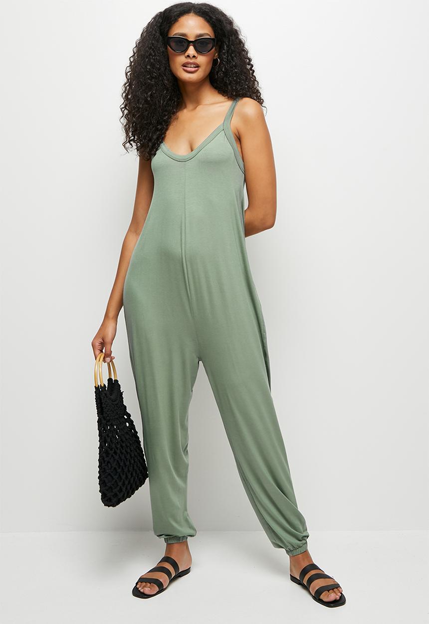 edit - Deep v-neck harem jumpsuit - dusty fatigue