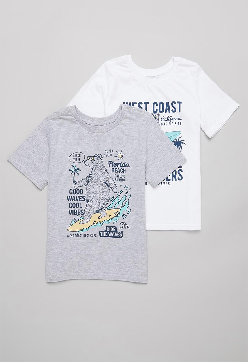 Pop Candy - Boys 2 pack graphic short sleeve T-shirt - white & grey