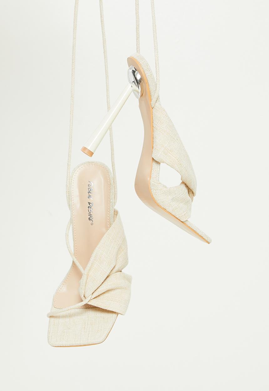 Public Desire - Soiree cross over strappy lace up heel - natural linen