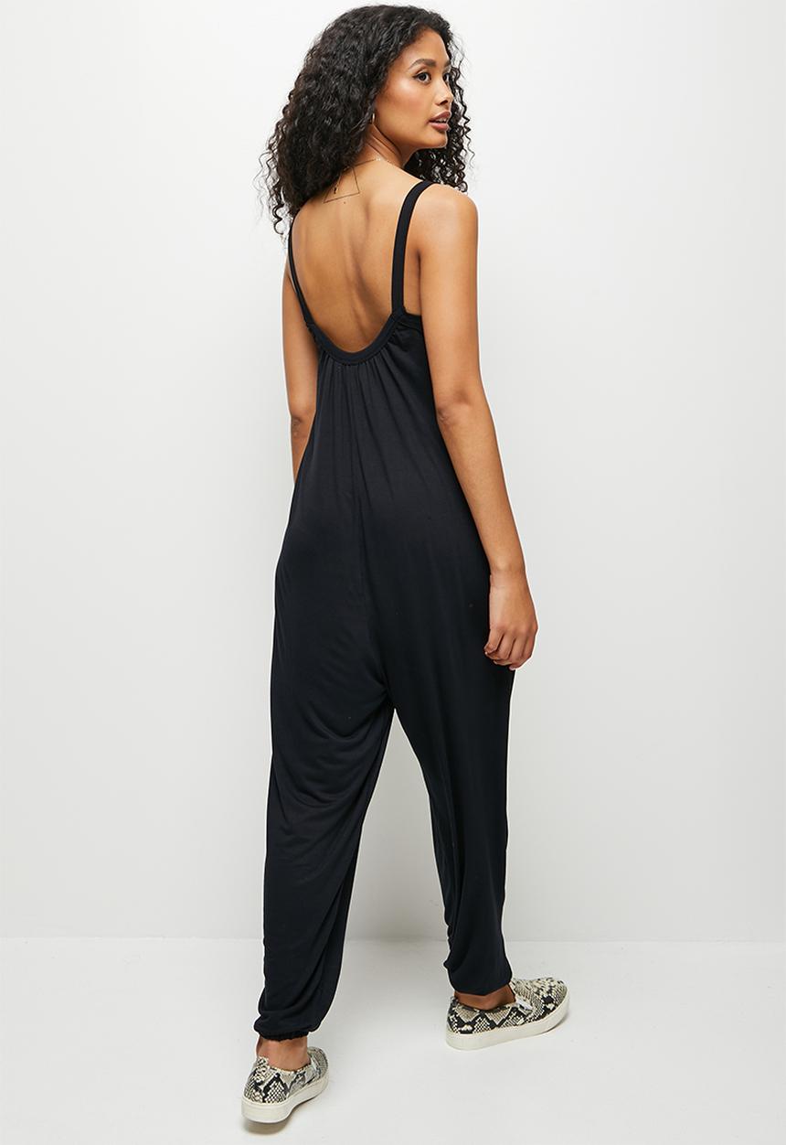 edit - Deep v-neck harem jumpsuit - black