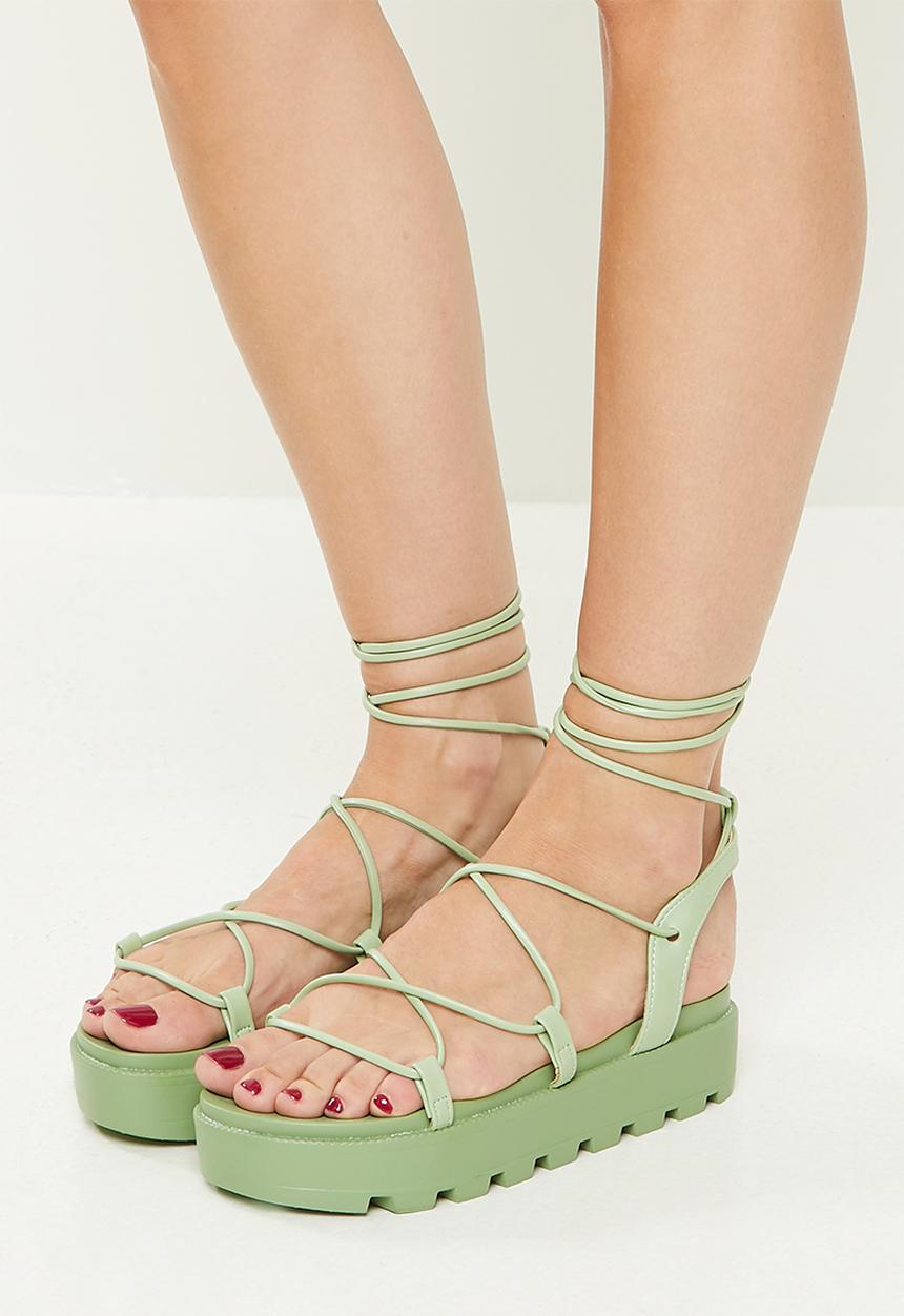 Jada - Chunky tie strap flatform sandal  - sage