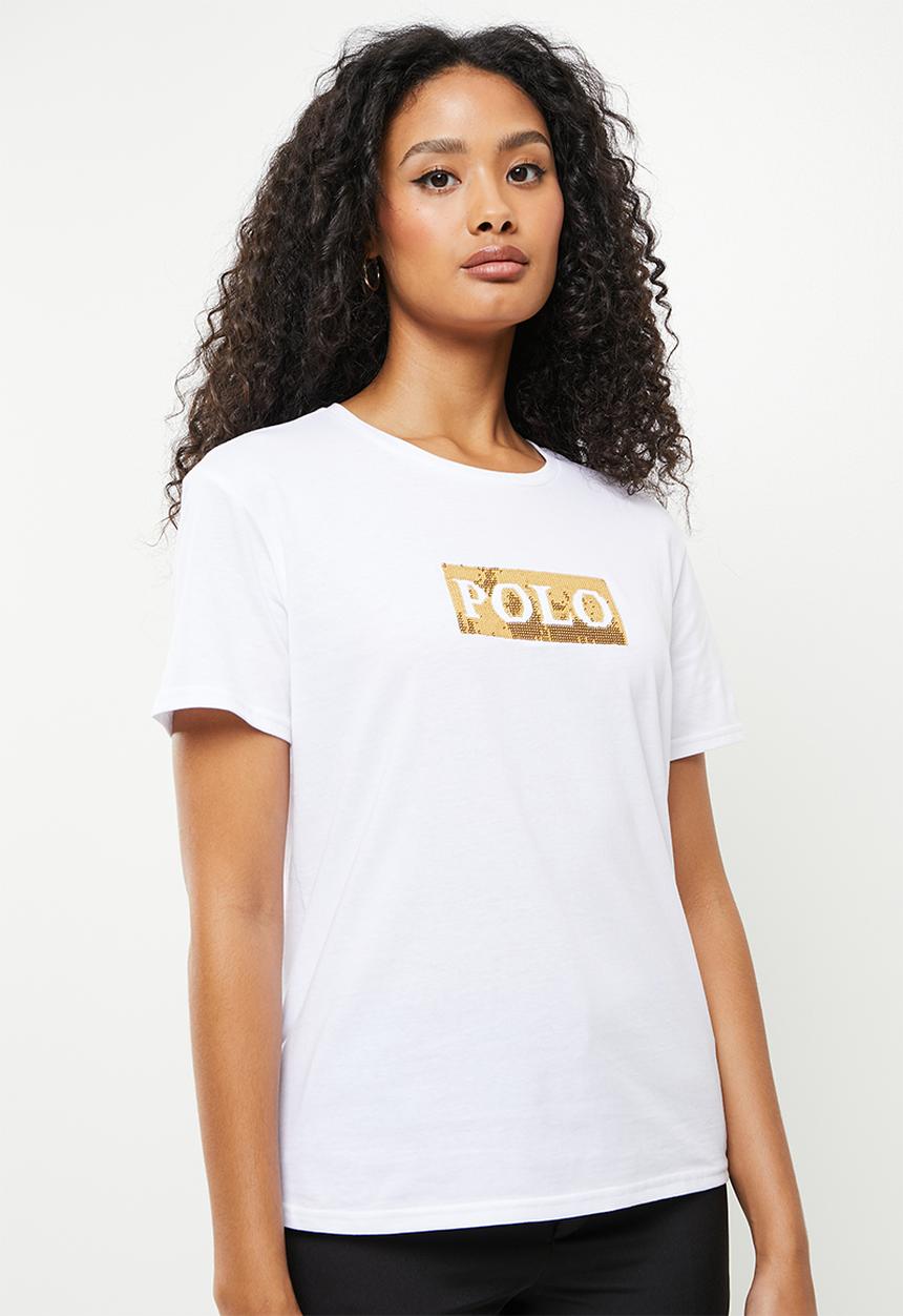 POLO - Jo short sleeve sequin T-shirt - white