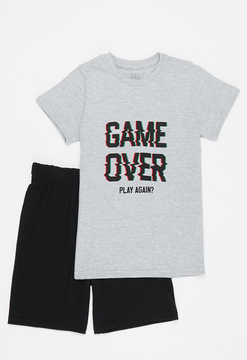 Rebel Republic - Boys tee & shorts pj set -black & grey