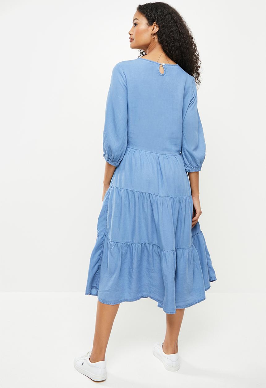 POLO - Danica mid-sleeve tiered dress - cobalt