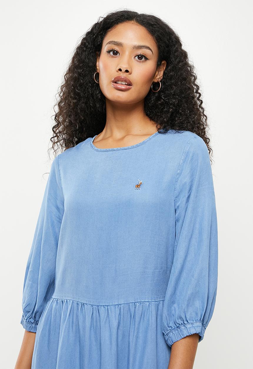 POLO - Danica mid-sleeve tiered dress - cobalt