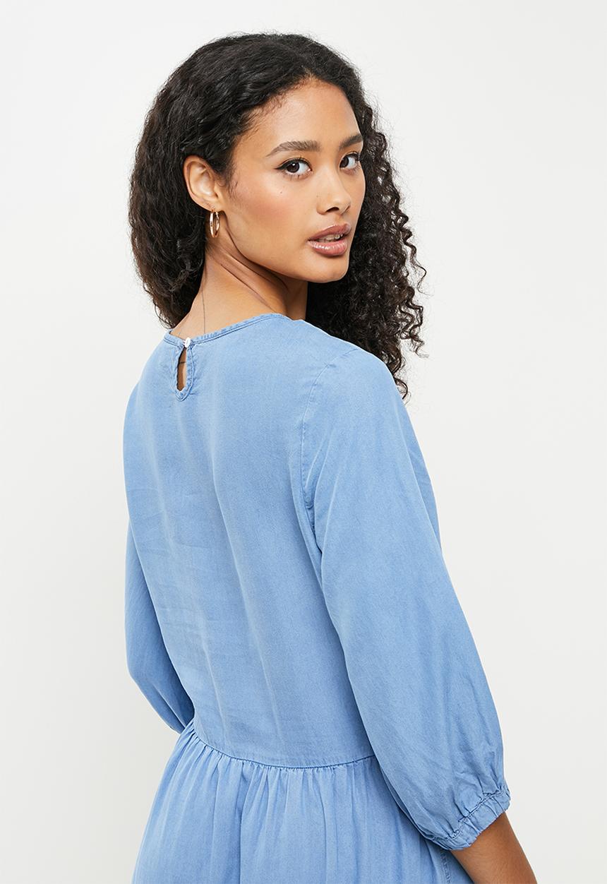 POLO - Danica mid-sleeve tiered dress - cobalt