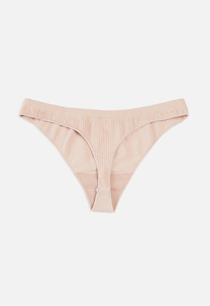 Cotton On - Seamless rib thong brief 3 pack - new latte/deep taupe/berry smoothie