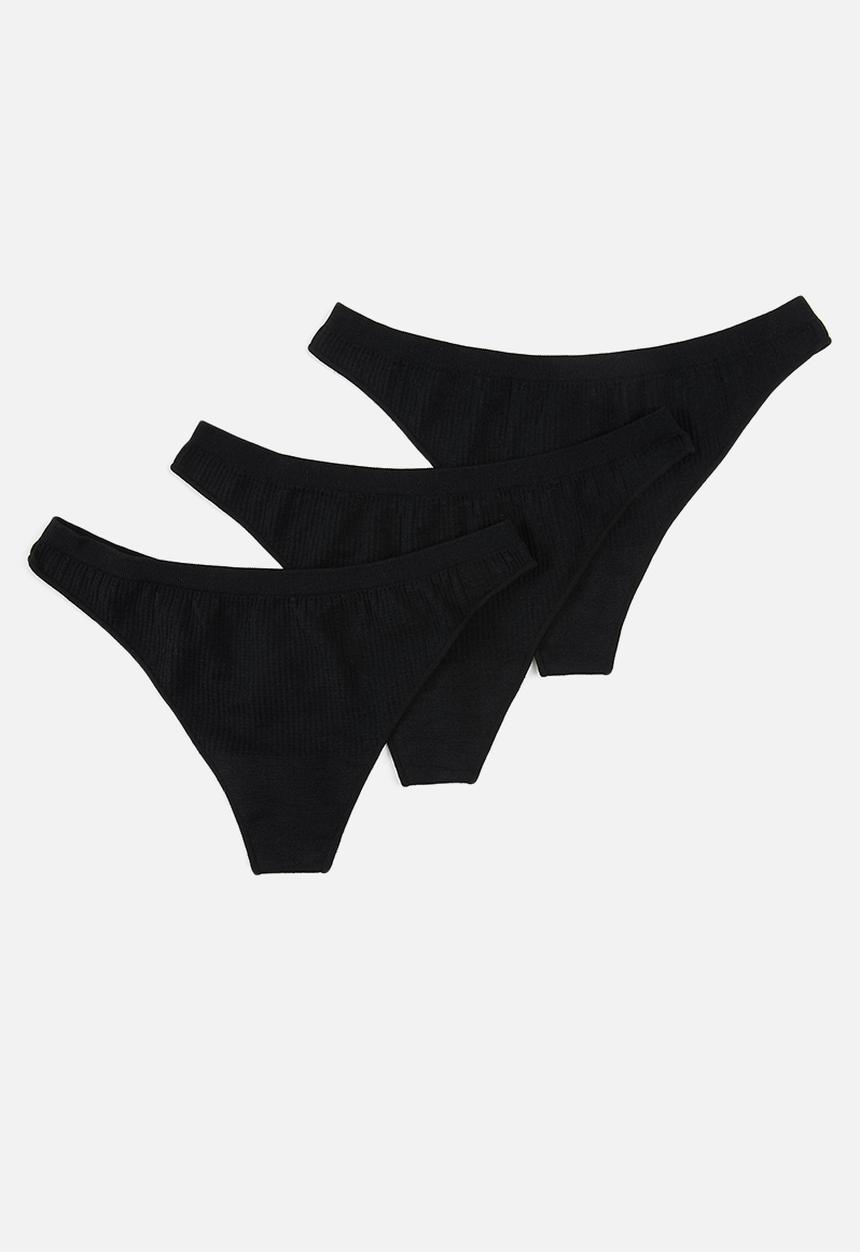 Cotton On - Seamless rib thong brief 3 pack - black