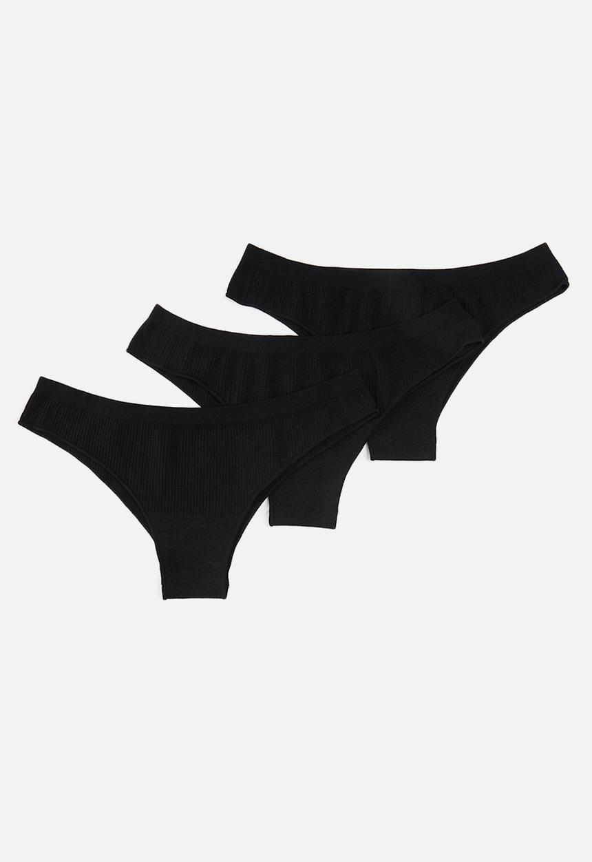 Cotton On - Seamless rib brasiliano brief 3 pack - black