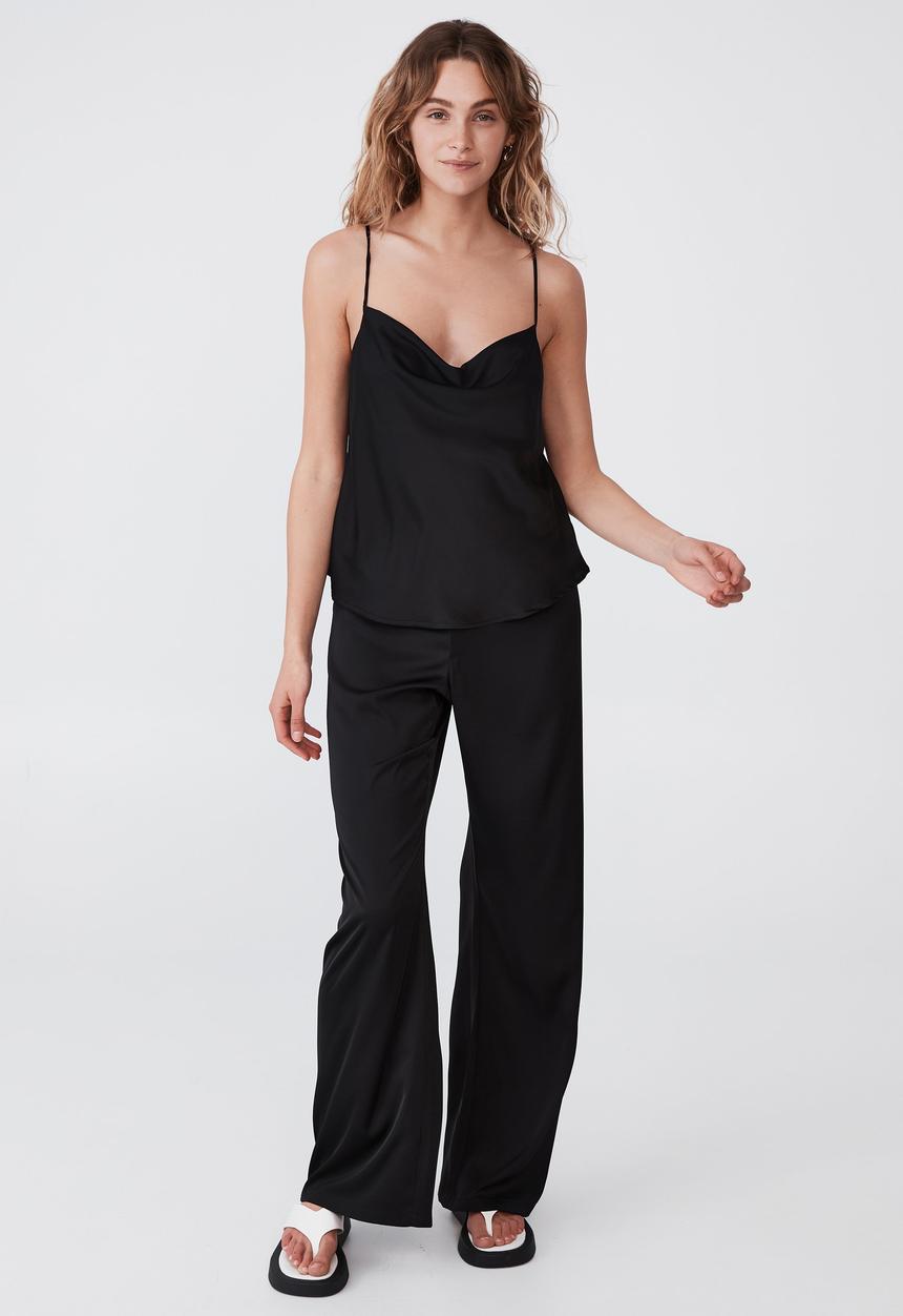 Cotton On - Santorini cowl neck satin cami - black