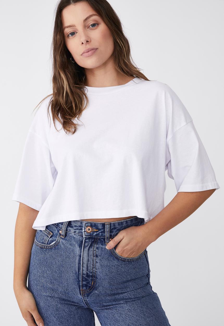 Cotton On - Cropped boyfriend tee - white