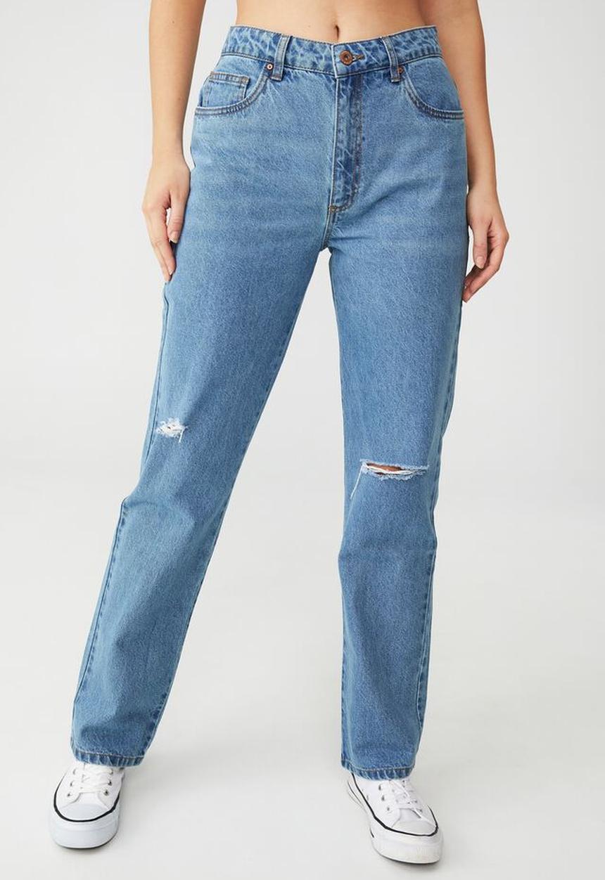 Cotton On - Long straight jean - lagoon blue rip